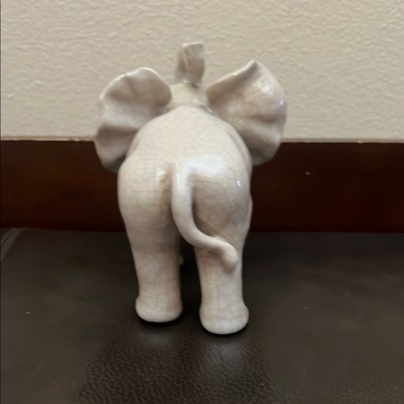 Vtg Elephant Crackle Glazed Ceramic Figurine Trunk Up - Picture 4 of 7